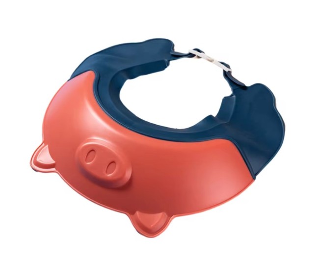 Viziera de Protectie Baie Pentru Copii, Fippy, Model Purcelus, Dimensiune ajustabila, Durabil, Usor de curatat, Impotriva Samponului, pentru Ochi si Urechi, TPE+PP, 23x23 cm, Rosu