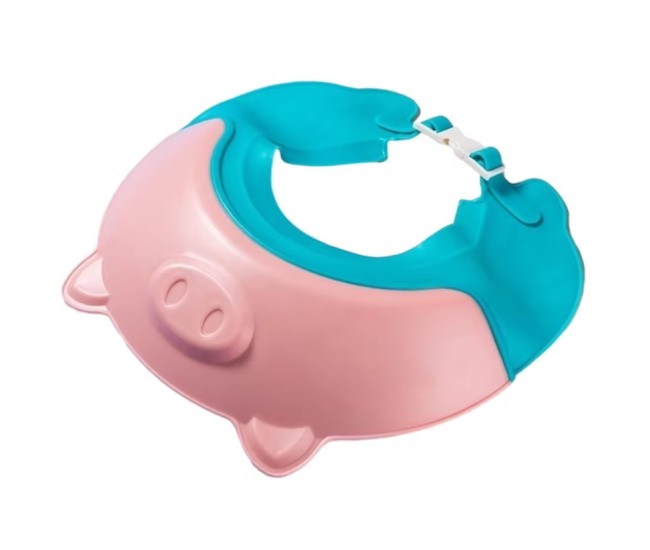 Viziera de Protectie Baie Pentru Copii, Fippy, Model Purcelus, Dimensiune ajustabila, Durabil, Usor de curatat, Impotriva Samponului, pentru Ochi si Urechi, TPE+PP, 23x23 cm, Roz