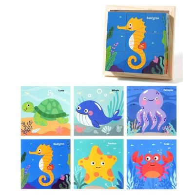 Puzzle din Lemn, Flippy, 9 Cuburi, 6 Fete, 4-6 Ani, 11 x 11 x 3.2 cm, Model Animale Marine, Multicolor Puzzle din Lemn, Flippy, 9 Cuburi, 6 Fete, 4-6 Ani, 11 x 11 x 3.2 cm, Model Animale Marine, Multicolor