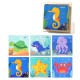 Puzzle din Lemn, Flippy, 9 Cuburi, 6 Fete, 4-6 Ani, 11 x 11 x 3.2 cm, Model Animale Marine, Multicolor