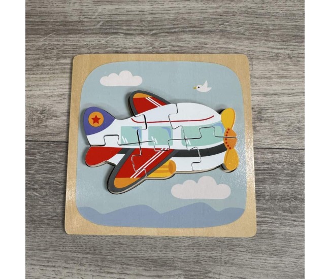Puzzle Montessori din Lemn pentru Copii, Flippy, 3D, 0-3 Ani, Model Avion, Educativ, Intuitiv, Creativ, 6 Piese, 15x15x0.5 cm, Multicolor