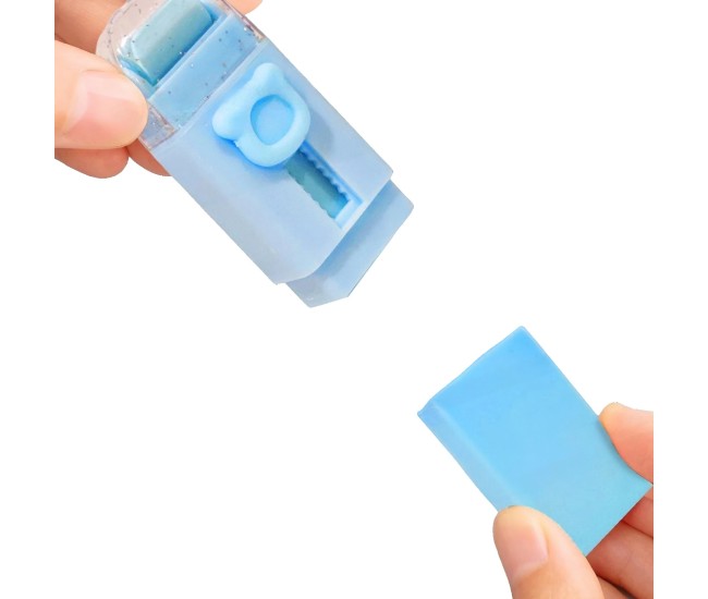 Radiera Retractabila, Flippy, Model Ursulet, Reglare Push-Pull, Radiera de tip Push, Doua Radiere de Rezerva in set din Cauciuc, Albastru deschis Radiera Retractabila, Flippy, Model Ursulet, Reglare Push-Pull, Radiera de tip Push, Doua Radiere de Rezerva in set din Cauciuc, Albastru deschis