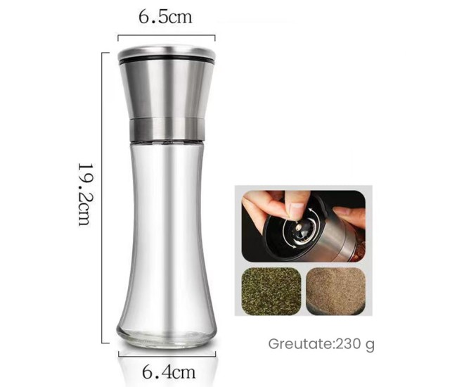 Rasnita Manuala pentru boabe, Flippy, Rasnita pentru Piper Sare Cafea, din Sticla cu Otel inoxidabil, 19.2 x 6.4 cm, volum 200 ml, Transparenta cu Capac din Inox Rasnita Manuala pentru boabe, Flippy, Rasnita pentru Piper Sare Cafea, din Sticla cu Otel inoxidabil, 19.2 x 6.4 cm, volum 200 ml, Transparenta cu Capac din Inox