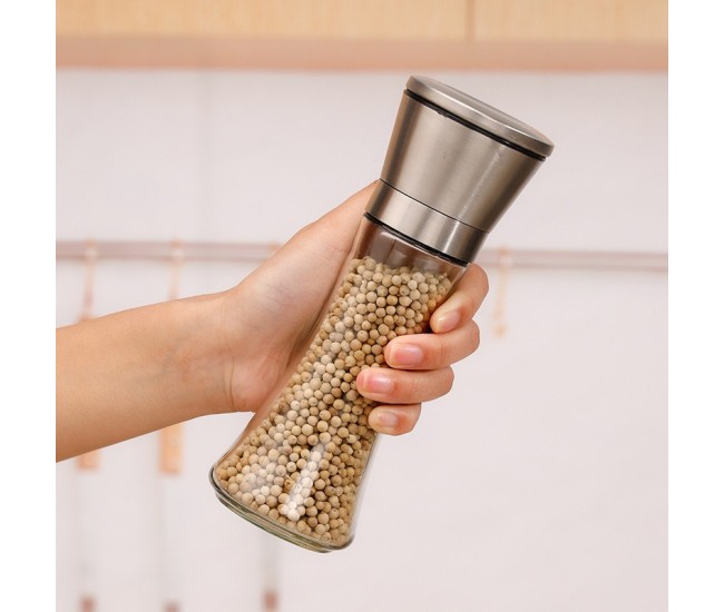 Rasnita Manuala pentru boabe, Flippy, Rasnita pentru Piper Sare Cafea, din Sticla cu Otel inoxidabil, 19.2 x 6.4 cm, volum 200 ml, Transparenta cu Capac din Inox Rasnita Manuala pentru boabe, Flippy, Rasnita pentru Piper Sare Cafea, din Sticla cu Otel inoxidabil, 19.2 x 6.4 cm, volum 200 ml, Transparenta cu Capac din Inox