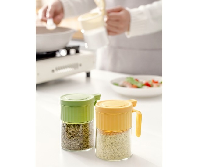 Recipient Condimente, Flippy, din Stilca, 180 ml, cu Maner si Lingurita, 10.6 x 7 x 7 cm, Capac Mat, Verde Recipient Condimente, Flippy, din Stilca, 180 ml, cu Maner si Lingurita, 10.6 x 7 x 7 cm, Capac Mat, Verde