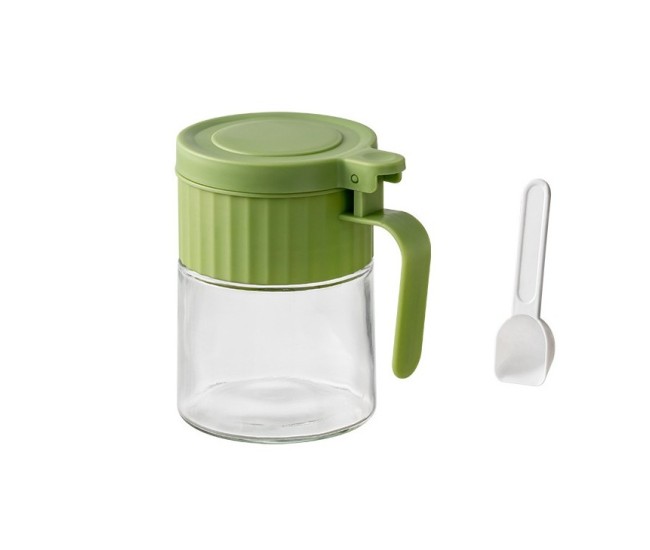 Recipient Condimente, Flippy, din Stilca, 180 ml, cu Maner si Lingurita, 10.6 x 7 x 7 cm, Capac Mat, Verde Recipient Condimente, Flippy, din Stilca, 180 ml, cu Maner si Lingurita, 10.6 x 7 x 7 cm, Capac Mat, Verde