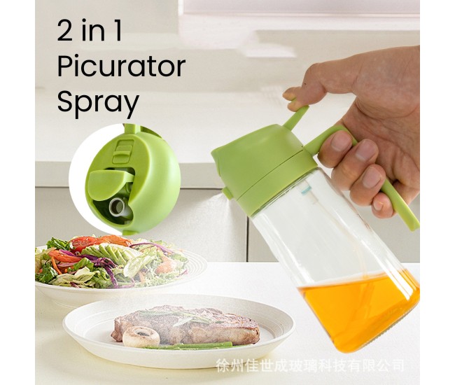 Recipient pentru Ulei 2 in 1, Flippy, Set 2 Bucati, Functie Spray & Turnare, din Sticla, Fara Scurgere, 18.5 x 8 x 8 cm, 470 ml/buc, Sticla Teansparenta, Verde/Negru