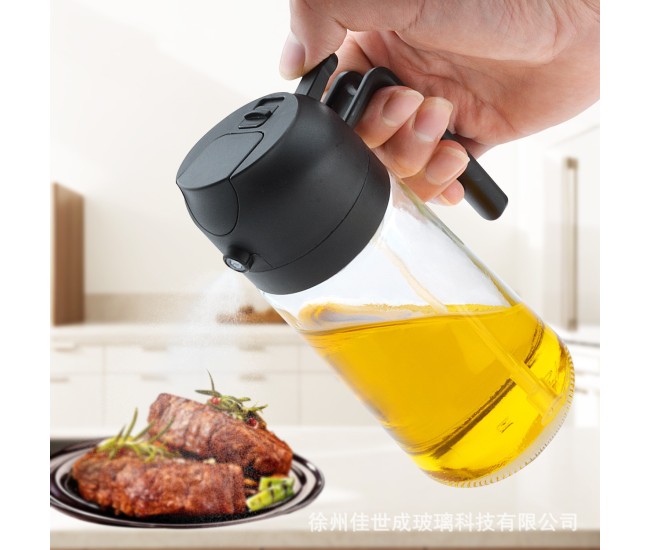 Recipient pentru Ulei 2 in 1, Flippy, Set 2 Bucati, Functie Spray & Turnare, din Sticla, Fara Scurgere, 18.5 x 8 x 8 cm, 470 ml/buc, Sticla Teansparenta, Verde/Negru