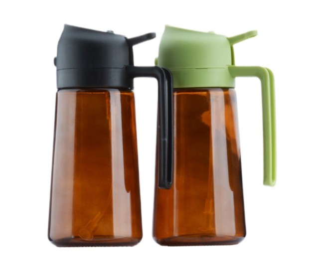 Recipient pentru Ulei 2 in 1, Flippy, Set 2 Bucati, Functie Spray & Turnare, din Sticla, Fara Scurgere, 18.5 x 8 x 8 cm, 470 ml/buc, Sticla Maro, Verde/Negru