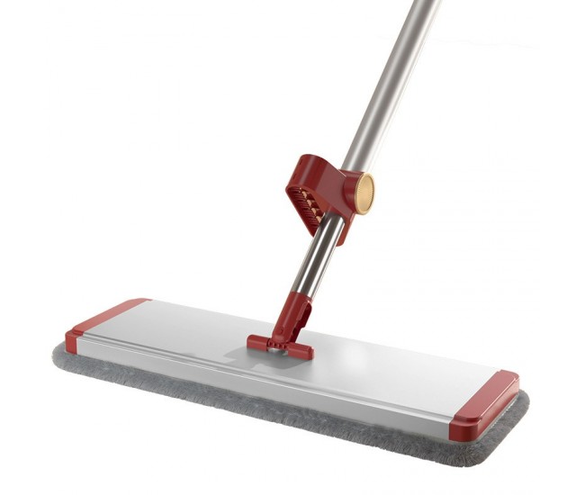 Mop Plat cu Laveta din Microfibra, Flippy, Pentru Uz Casnic, cu 2 Lavete Incluse, Sistem de Stoarcere, Tija Telescopica 130 cm, Rotire 360°, 42 x 130 cm, Rosu