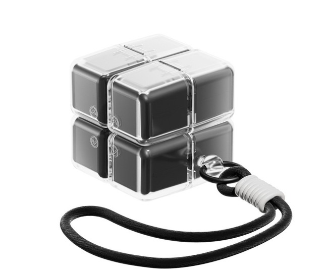 Cutie pentru Medicamente, Flippy, Model Rubik' Cube, cu Curea de Agatare, Dozator Portabil de Medicamente, Dispenser Pastile, estimat pentru 7 zile, 7.3 x 6 x 6 cm, Negru