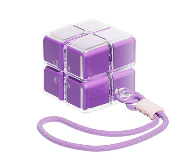 Cutie pentru Medicamente, Flippy, Model Rubik' Cube, cu Curea de Agatare, Dozator Portabil de Medicamente, Dispenser Pastile, estimat pentru 7 zile, 7.3 x 6 x 6 cm, Mov