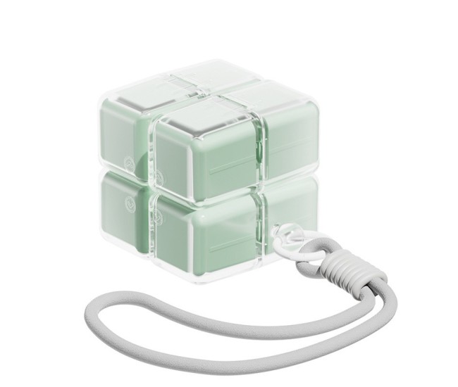 Cutie pentru Medicamente, Flippy, Model Rubik' Cube, cu Curea de Agatare, Dozator Portabil de Medicamente, Dispenser Pastile, estimat pentru 7 zile, 7.3 x 6 x 6 cm, Verde deschis