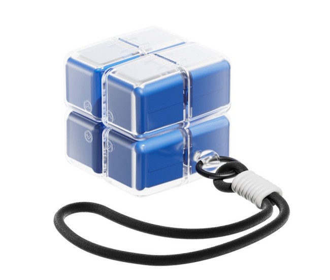 Cutie pentru Medicamente, Flippy, Model Rubik' Cube, cu Curea de Agatare, Dozator Portabil de Medicamente, Dispenser Pastile, estimat pentru 7 zile, 7.3 x 6 x 6 cm, Albastru