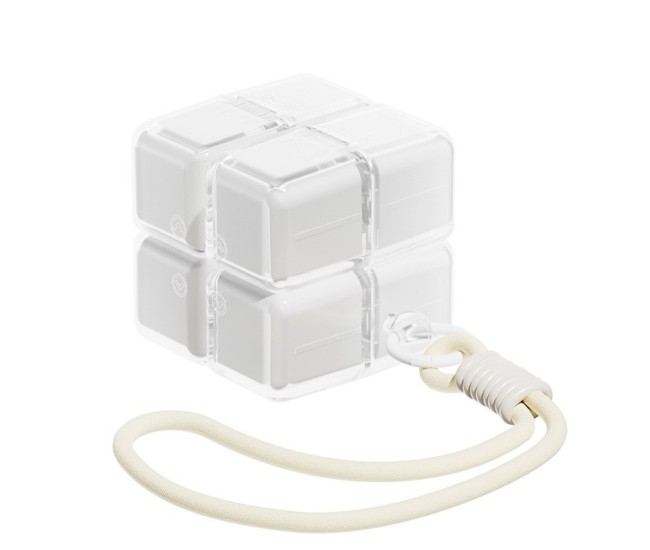 Cutie pentru Medicamente, Flippy, Model Rubik' Cube, cu Curea de Agatare, Dozator Portabil de Medicamente, Dispenser Pastile, estimat pentru 7 zile, 7.3 x 6 x 6 cm, Alb