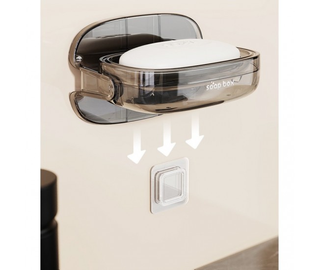 Savoniera cu Suport 2 in 1, Flippy, Pentru Perete sau Blat, PET, Scurgere Optima, GriTransparent Savoniera cu Suport 2 in 1, Flippy, Pentru Perete sau Blat, PET, Scurgere Optima, GriTransparent