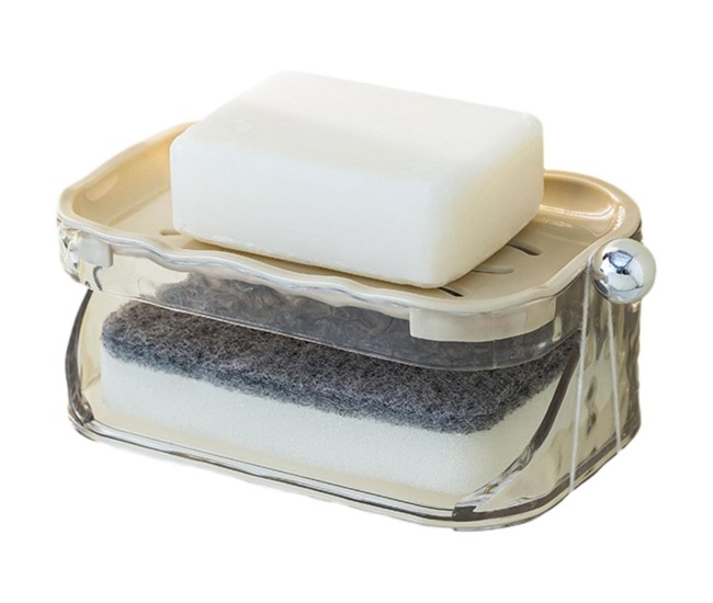 Savoniera Dubla, Flippy, 2 Straturi, Instalare fara Perforare, Agatatoare Burete, 13.5 x 8.5 x 6 cm, Bej