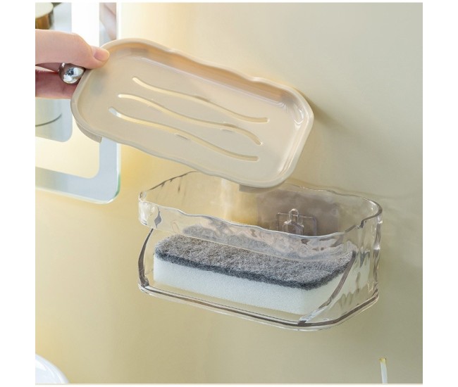 Savoniera Dubla, Flippy, 2 Straturi, Instalare fara Perforare, Agatatoare Burete, 13.5 x 8.5 x 6 cm, Bej