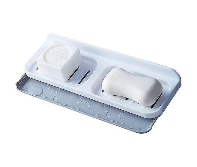 Savoniera Dubla, Flippy, de Perete, cu Compartiment de Scurgere, Montare prin Lipire, 26 x 8 x 4 cm, Alb/Gri