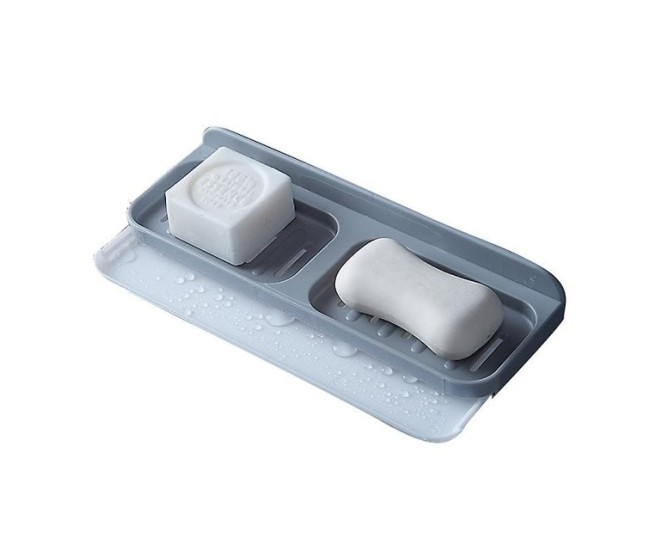 Savoniera Dubla, Flippy, de Perete, cu Compartiment de Scurgere, Montare prin Lipire, 26 x 8 x 4 cm, Gri/Alb