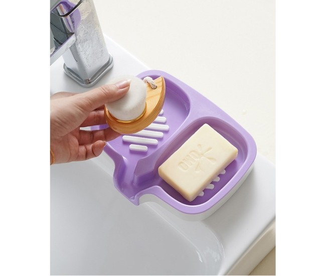 Savoniera Dubla, Flippy, Sistem de Scurgere a Apei, din ABS, 14.5 x 18 x 3 cm, Mov/Alb Savoniera Dubla, Flippy, Sistem de Scurgere a Apei, din ABS, 14.5 x 18 x 3 cm, Mov/Alb