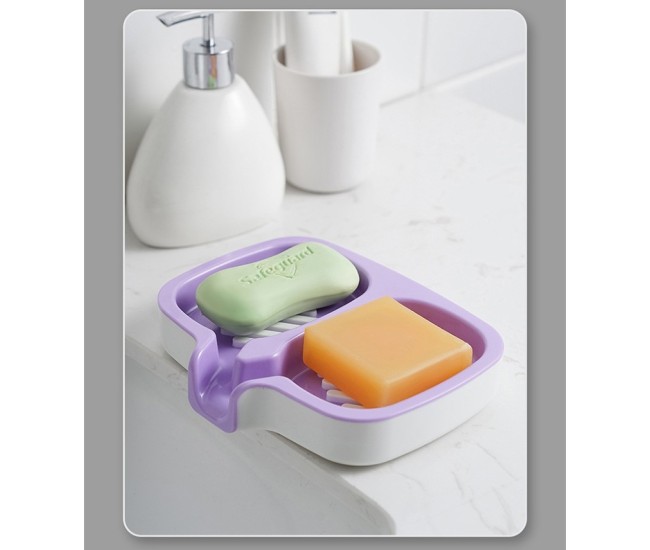 Savoniera Dubla, Flippy, Sistem de Scurgere a Apei, din ABS, 14.5 x 18 x 3 cm, Mov/Alb Savoniera Dubla, Flippy, Sistem de Scurgere a Apei, din ABS, 14.5 x 18 x 3 cm, Mov/Alb