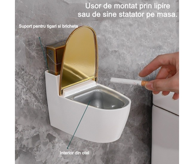 Scrumiera creativa Flippy, Forma de Toaleta, Capac Auriu, Material ABS si Otel Inoxidabil, 12.5 x 9.8 x 8.4 cm, Fixare prin Lipire sau De Sine Statator, pentru Baie, Camera, Bucatarie, Balcon, Auriu Scrumiera creativa Flippy, Forma de Toaleta, Capac Auriu, Material ABS si Otel Inoxidabil, 12.5 x 9.8 x 8.4 cm, Fixare prin Lipire sau De Sine Statator, pentru Baie, Camera, Bucatarie, Balcon, Auriu