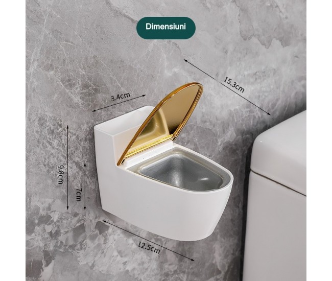 Scrumiera creativa Flippy, Forma de Toaleta, Capac Auriu, Material ABS si Otel Inoxidabil, 12.5 x 9.8 x 8.4 cm, Fixare prin Lipire sau De Sine Statator, pentru Baie, Camera, Bucatarie, Balcon, Auriu Scrumiera creativa Flippy, Forma de Toaleta, Capac Auriu, Material ABS si Otel Inoxidabil, 12.5 x 9.8 x 8.4 cm, Fixare prin Lipire sau De Sine Statator, pentru Baie, Camera, Bucatarie, Balcon, Auriu