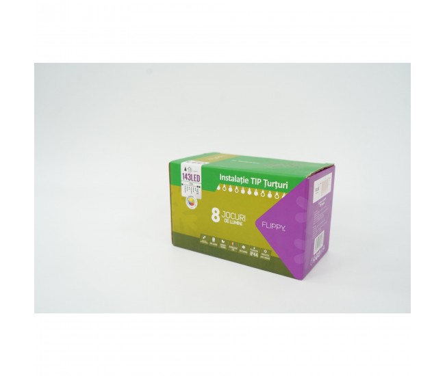 Sectiune Instalatie de Craciun Flippy® Tip Franjuri, 8 jocuri de lumini 5 m, 143 LED-uri, Interconectabila, Fir Transparent, Multicolor, Atentie! nu contine alimentator Sectiune Instalatie de Craciun Flippy® Tip Franjuri, 8 jocuri de lumini 5 m, 143 LED-uri, Interconectabila, Fir Transparent, Multicolor, Atentie! nu contine alimentator