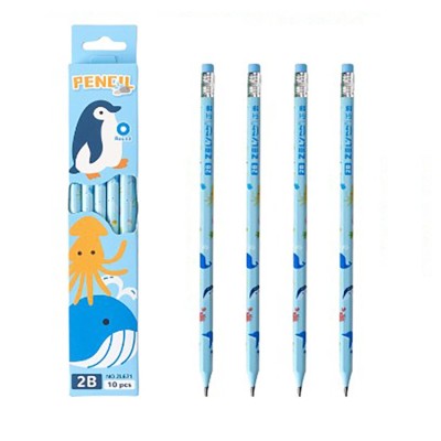 Set 10 Creioane Negre, Flippy, 2B, pentru Elevi Scoala, cu Radiera, Model Albastru cu Pinguini Set 10 Creioane Negre, Flippy, 2B, pentru Elevi Scoala, cu Radiera, Model Albastru cu Pinguini