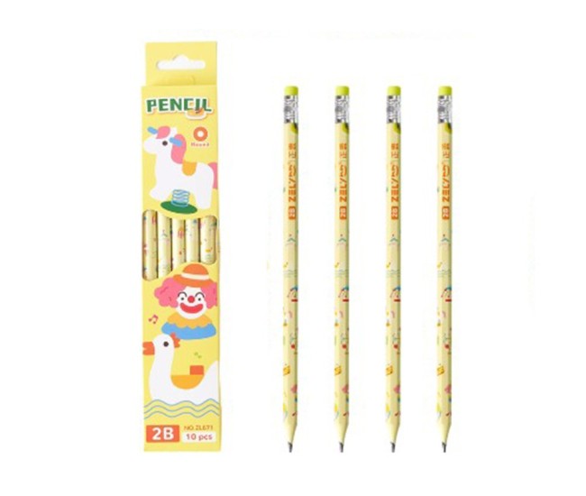 Set 10 Creioane Negre, Flippy, 2B, pentru Elevi Scoala, cu Radiera, Model Galben cu Circ Set 10 Creioane Negre, Flippy, 2B, pentru Elevi Scoala, cu Radiera, Model Galben cu Circ