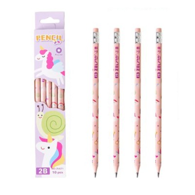 Set 10 Creioane Negre, Flippy, 2B, pentru Elevi Scoala, cu Radiera, Model Roz cu Unicorni Set 10 Creioane Negre, Flippy, 2B, pentru Elevi Scoala, cu Radiera, Model Roz cu Unicorni