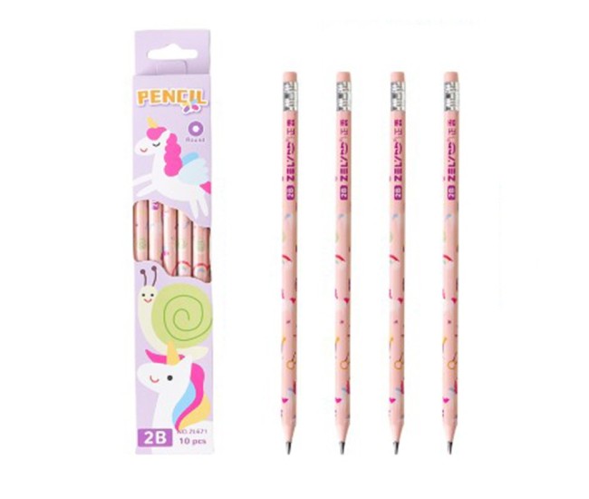 Set 10 Creioane Negre, Flippy, 2B, pentru Elevi Scoala, cu Radiera, Model Roz cu Unicorni Set 10 Creioane Negre, Flippy, 2B, pentru Elevi Scoala, cu Radiera, Model Roz cu Unicorni