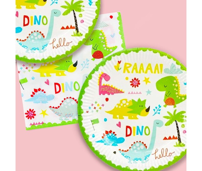 Set 10 Farfurii Petrecere, Flippy, Colectia Dino Park, 23 cm Diametru, din Carton, Multicolor