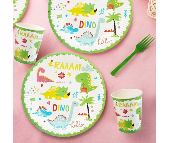 Set 10 Farfurii Petrecere, Flippy, Colectia Dino Park, 23 cm Diametru, din Carton, Multicolor