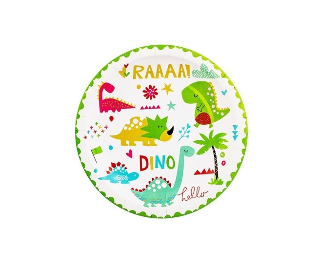 Set 10 Farfurii Petrecere, Flippy, Colectia Dino Park, 23 cm Diametru, din Carton, Multicolor