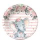 Set 10 Farfurii Unica Folosinta, Flippy, Imprimeu Elefant, din Carton, 22 cm, Roz