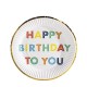 Set 10 Farfurii Unica Folosinta, Flippy, Imprimeu Happy Birthday, din Carton, Diametru 18 cm, Alb