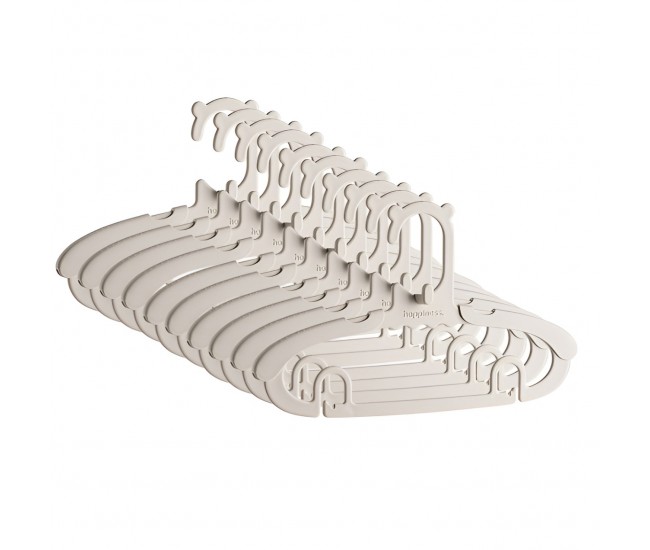Set 10 Umerase pentru Copii, Flippy, Potrivite pentru Uscarea si Depozitarea Hainelor de Bebelusi, 28x16.7 cm, Crem