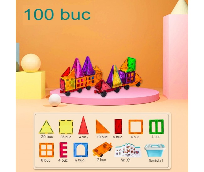 Set 100 de Piese Magnetice de Constructie, Flippy, Magnetic Tiles, Piese Mari, Forme Geometrice, 3 Ani, ABS, Magnet, 20.5 x 14.5 x 12 cm, Multicolor Set 100 de Piese Magnetice de Constructie, Flippy, Magnetic Tiles, Piese Mari, Forme Geometrice, 3 Ani, ABS, Magnet, 20.5 x 14.5 x 12 cm, Multicolor