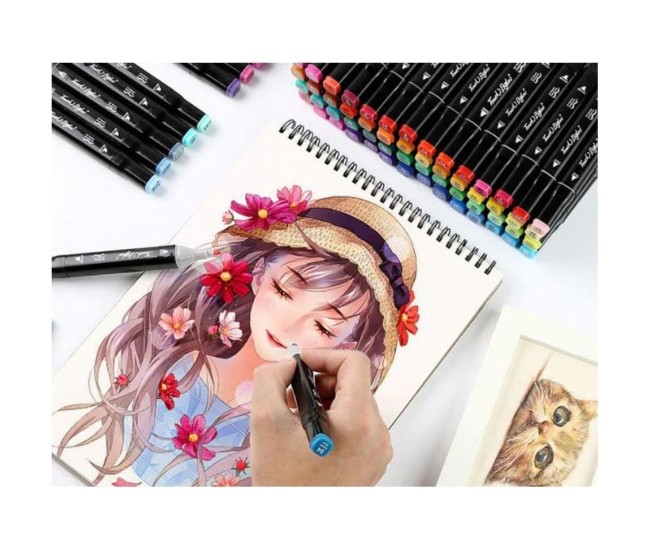 Set 100 Markere Duble, Flippy, pe Baza de Alcool, Geanta Impermeabila Inclusa, Culori Numerotate, 17 x 17.5 x 13.7 cm, Multicolor Set 100 Markere Duble, Flippy, pe Baza de Alcool, Geanta Impermeabila Inclusa, Culori Numerotate, 17 x 17.5 x 13.7 cm, Multicolor