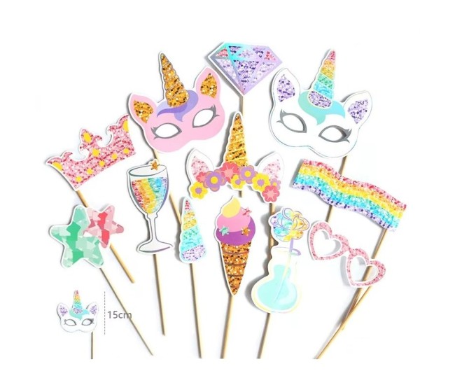 Set 12 Accesorii pentru Petrecere, Flippy, Props pentru Photo Corner, Tema Aniversare Copii, Multicolor