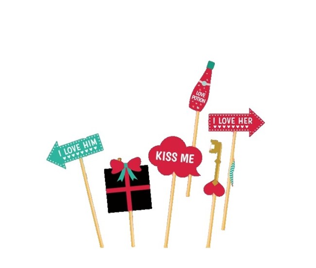 Set 12 Accesorii pentru Petrecere, Flippy, Props pentru Photo Corner, Tematica Iubire, Multicolor