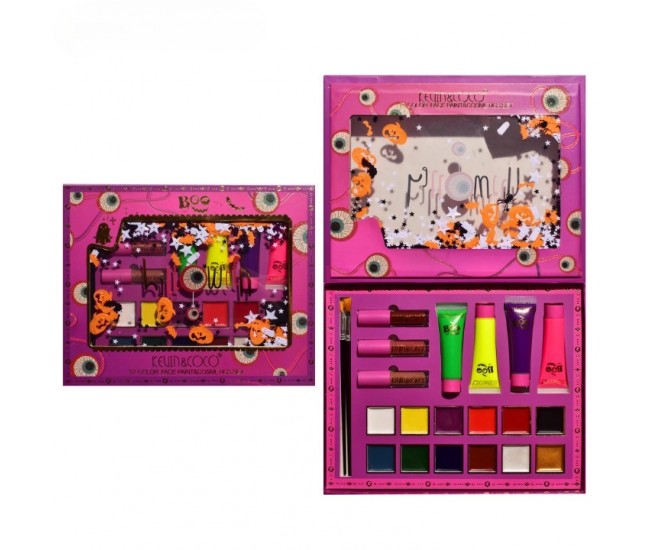 Set Produse de Pictat Fata, KEVIN & COCO, Halloween, 12 culori, 3 Rujuri, 4 Tuburi Vopsea, 25.5 x 20.5 x 2.6 cm, Multicolor Set Produse de Pictat Fata, KEVIN & COCO, Halloween, 12 culori, 3 Rujuri, 4 Tuburi Vopsea, 25.5 x 20.5 x 2.6 cm, Multicolor