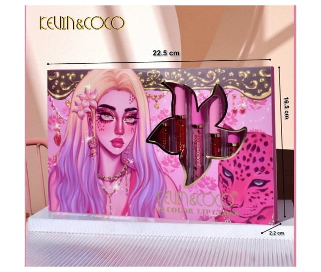 Set 12 Lip Gloss Kevin&Coco, nuante de rosu, rose, nude, roz, cutie dreptunghiulara, 26.5x16.5x2.2 cm, 200 g, multicolor Set 12 Lip Gloss Kevin&Coco, nuante de rosu, rose, nude, roz, cutie dreptunghiulara, 26.5x16.5x2.2 cm, 200 g, multicolor