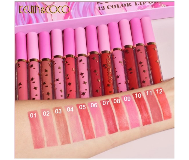 Set 12 Lip Gloss Kevin&Coco, nuante de rosu, rose, nude, roz, cutie dreptunghiulara, 26.5x16.5x2.2 cm, 200 g, multicolor Set 12 Lip Gloss Kevin&Coco, nuante de rosu, rose, nude, roz, cutie dreptunghiulara, 26.5x16.5x2.2 cm, 200 g, multicolor