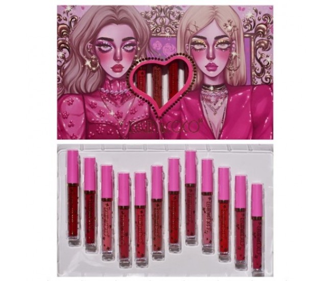 Set 12 Lip Gloss Kevin&Coco, nuante de rosu, rose, nude, cutie dreptunghiulara, 26.5x16.5x2.2 cm, 200 g, multicolor Set 12 Lip Gloss Kevin&Coco, nuante de rosu, rose, nude, cutie dreptunghiulara, 26.5x16.5x2.2 cm, 200 g, multicolor