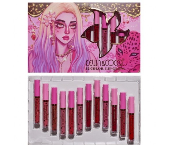Set 12 Lip Gloss Kevin&Coco, nuante de rosu, rose, nude, roz, cutie dreptunghiulara, 26.5x16.5x2.2 cm, 200 g, multicolor Set 12 Lip Gloss Kevin&Coco, nuante de rosu, rose, nude, roz, cutie dreptunghiulara, 26.5x16.5x2.2 cm, 200 g, multicolor