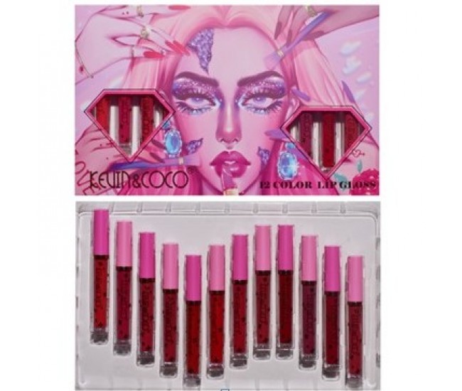 Set 12 Lip Gloss Kevin&Coco, nuante de rosu si rose, cutie dreptunghiulara, 26.5x16.5x2.2 cm, 200 g, multicolor Set 12 Lip Gloss Kevin&Coco, nuante de rosu si rose, cutie dreptunghiulara, 26.5x16.5x2.2 cm, 200 g, multicolor