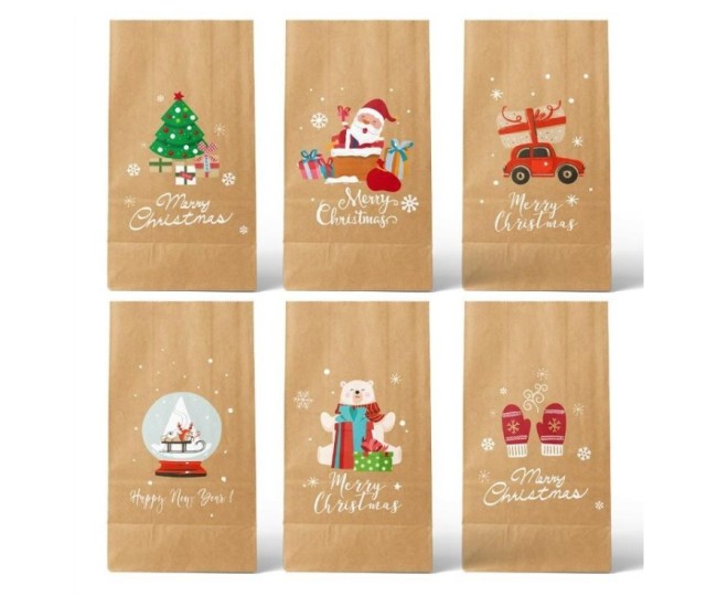 Set 12 Pungi de Cadou, Flippy, Tema Craciun, 12 Stickere Incluse, 22 x 12 x 8 cm, din Hartie, Maro Set 12 Pungi de Cadou, Flippy, Tema Craciun, 12 Stickere Incluse, 22 x 12 x 8 cm, din Hartie, Maro